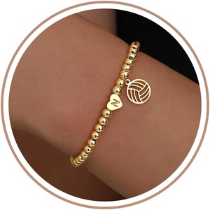 Volleyball Stuff, Volleyball Gifts Stocking Stuffers for Teens Initial Bracelet Adjustable Letter A-Z Gold Beaded Bracelets for Women Heart Link Valentines Day Gift Basket Christmas Graduation Jewelry(N)